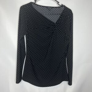 Nordstrom Halogen Blouse Size 1 V-neck Polka Dot Black White Dot Workwear